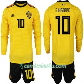 Camisolas de Futebol Bélgica E.HAZARD 10 Criança Equipamento Alternativa Copa do Mundo 2018 Manga Comprida